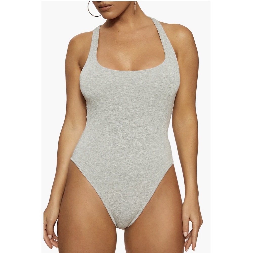 Naked Wardrobe Back in the Race Sleeveless Bodysuit Womens 2X‎ Gray NWT